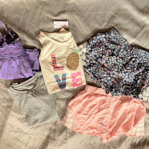 GIRLS - 5pc lot sz L (6/7/8) NWT TOUGHSKINS tank top short sleeve shirts, shorts - Picture 2 of 11